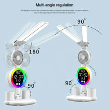 LED Table Lamp with Fan And Clock Display Reading Desk Light for Study Night Light Adjustable Brightness