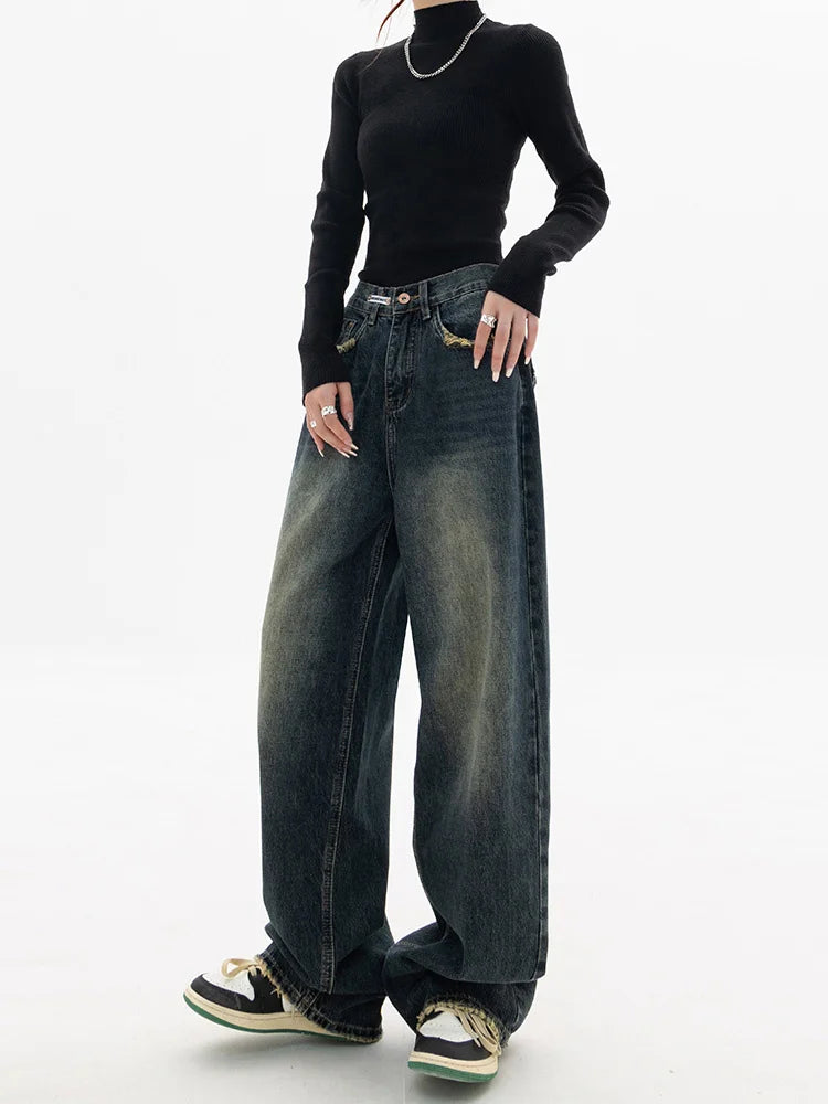 Spring Autumn Wide Leg Jeans Women High Waist Denim Trousers Women's Jeans Harajuku Vintage BF Style Loose Femme Streeetwear
