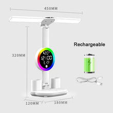 LED Table Lamp with Fan And Clock Display Reading Desk Light for Study Night Light Adjustable Brightness
