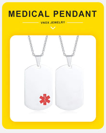 Vnox Personalized Engrave Diease Names ICE Info Medical Necklaces,Stainless Steel Dog Tag ID Pendants,Custom Health Accessory
