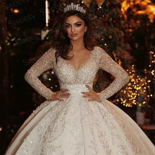 Shiny Chic Wedding Dress Fully Beaded With Princess Ball Gown O-Neck Full Sleeve Bride Dress Customized Button Vestido De Novia