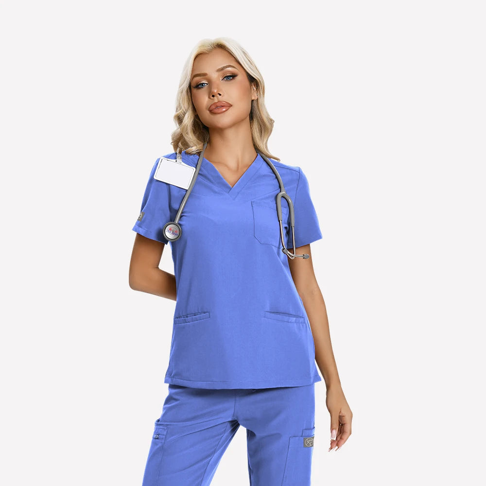 KUNGFU SCRUBS Women Nurse Scrubs Medical Uniform Top Antibacterial Soft Wrinkle-resistant Waterproof T-shirt Pencil Pants
