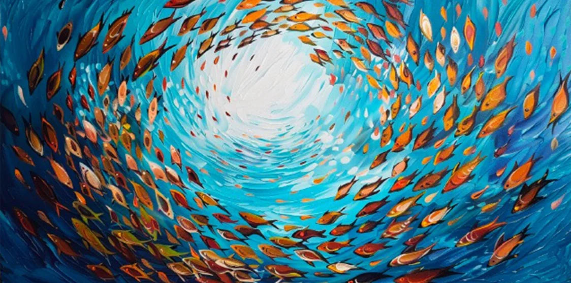 Abstract Blue Sea Fish Canvas Painting Nordic Art Graffiti Large Size Posters Print Modern Living Room Home Decoration Picture