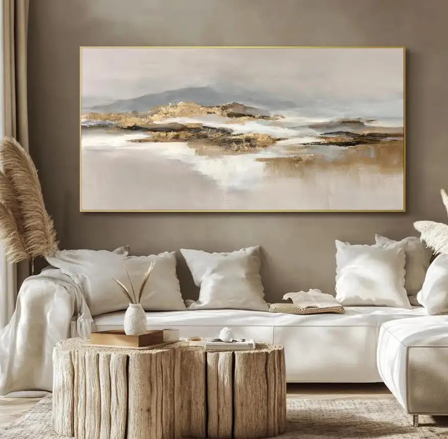 100% Handmade Abstract Oil Painting Original Gold Forest Landscape Wall Art Picture Large Mural For Home Living Room Decor Image