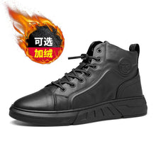 Autumn New Shoes for Man Cow Leather Casual Shoes High Top Black Flat Skateboard Shoes Winter Warm Plush Boots