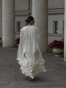 Women Solid Cloak Long Dresses Fashion Stand Neck Lace Sleeveless Ruffle Irregular Hem Dress 2025 New Summer Street Lady Gown