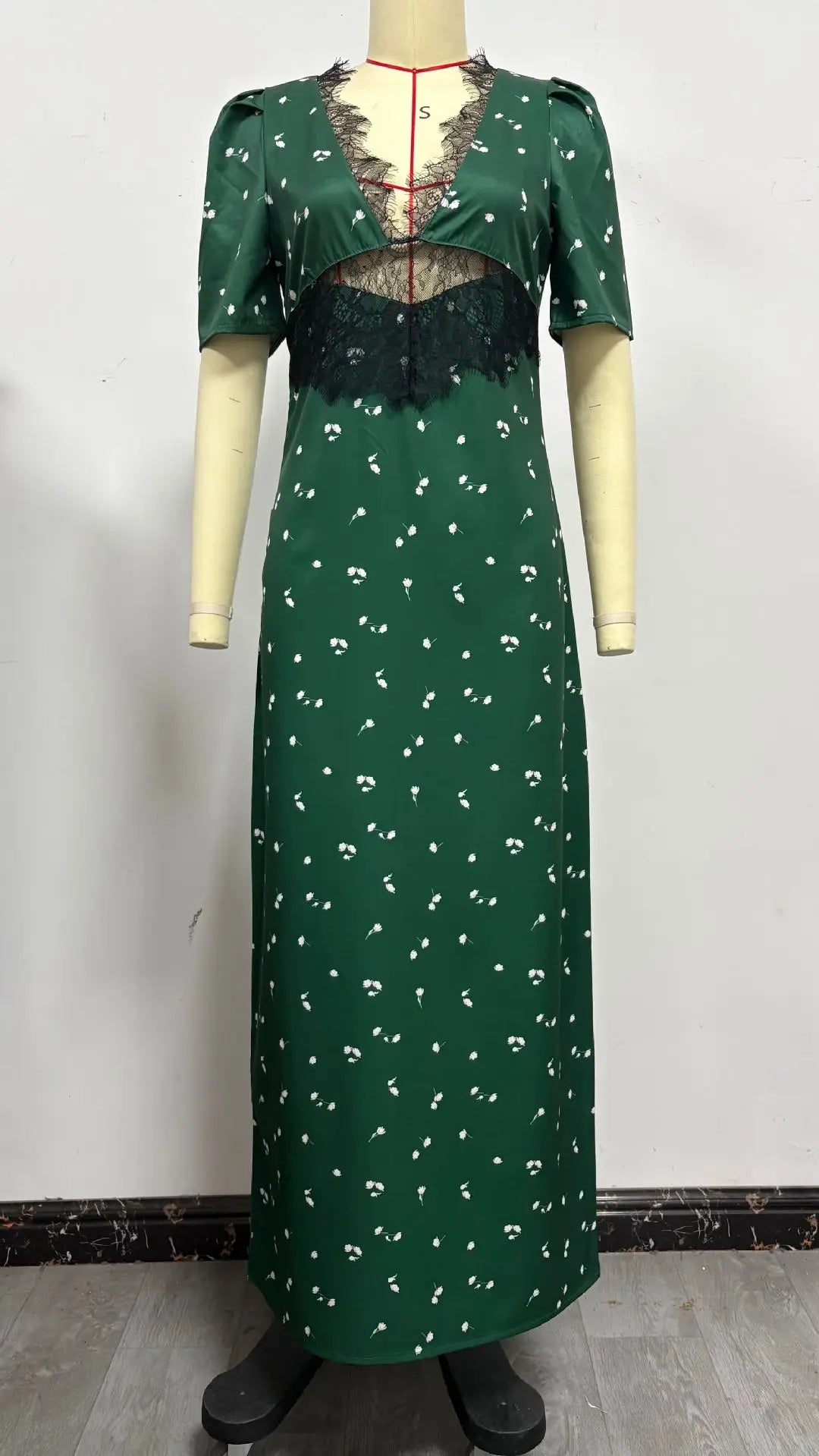 Polka Dot Backless Sexy Maxi Dress Women Gown Elegant Patchwork Lace Hollow out Deep V Neck Sleeveless Bodycon Club Party Dress