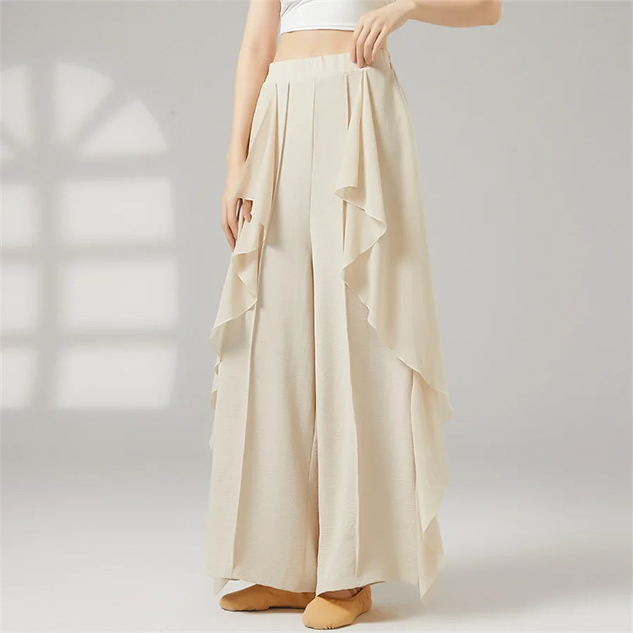 Women Wide Leg High Waisted Flowing Chiffon Dance Pants