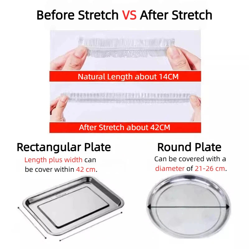 80/70/52/42cm Disposable Food Cover Wrap Food Grade Fruit Vegetable Storage Bag Elastic Plastic Bag Kitchen Fresh Keeping Bag