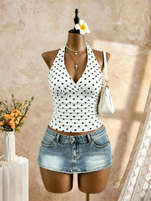 Women Halter Deep V Cross Wrap Side Ruched Slim Crop Camisole 2026 Summer Y2K Solid White Sleeveless Casual Daily Tank Top