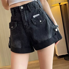 2024 Summer Women Shorts Pants Lady High Waisted Loose High Street Denim Pants Female Streetwear Black Gray Wide Leg Short Jeans