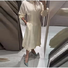 Women's Dress 2026 Summer New Beige Long-Sleeve Loose Tie-Decorated Long Dress Elegant and Graceful Beach Vacation