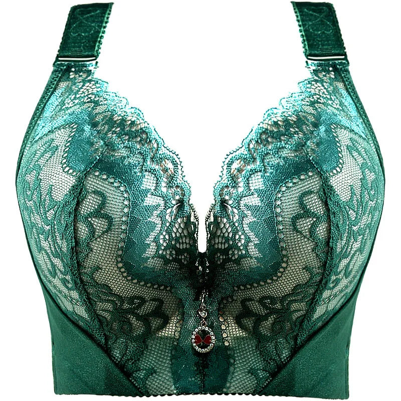 plus Size Push up Bra Sexy Lace Underwire Full Coverage Lingerie Wide Side Wings Thin Cup Support for Curvy Women Big Bust