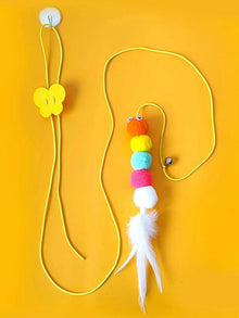 Pet Teasing Stick Kitten Self Hi Elastic Rope Cat Toy Feather Bell Teasing Stick Hanging Swing Toy