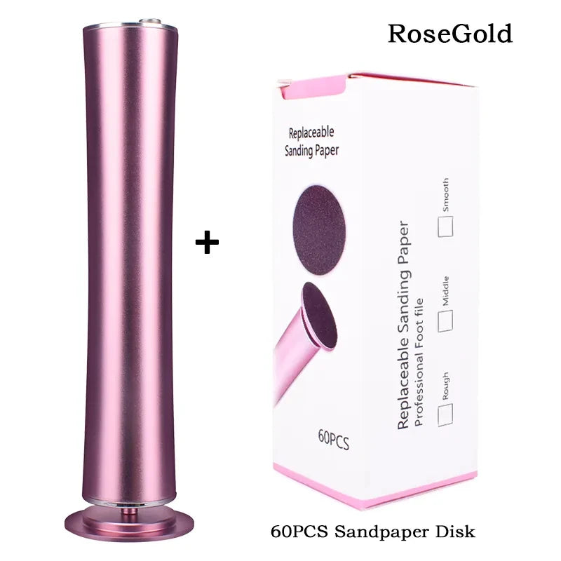 Rechargeable Electric Foot File Callus Remover with 60 Sandpaper Disks Aluminum Pedicure Tool Cordless Foot Care Machine Black P