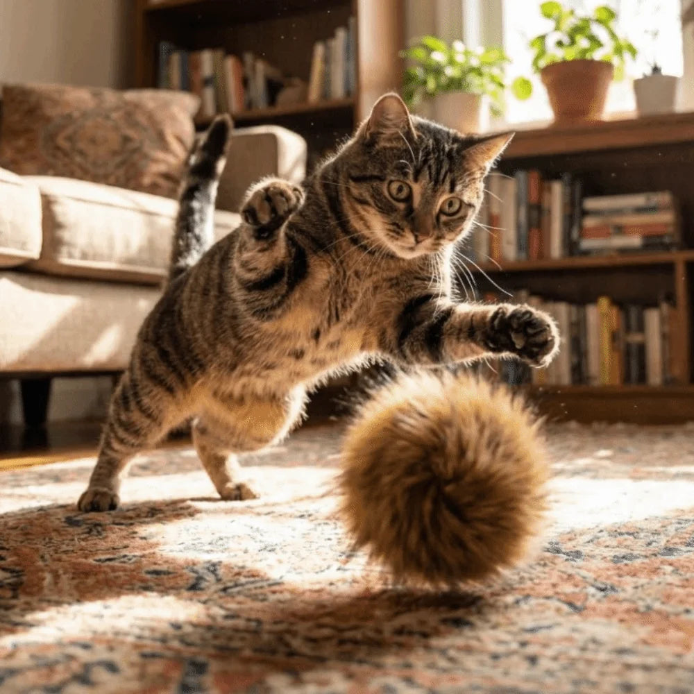 Washable Soft Fluffy Rabbit Fur Cat Rabbit Fur Scratch Resistant Cat Teaser Ball Bite Resistant Fluffy Pet Indoor