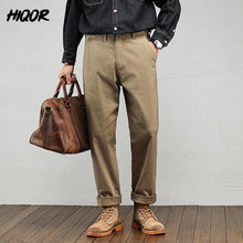 Men's Casual Cotton Pants Autumn Winter Loose Straight Leg High Elastici Bussiness Mid Waist American Retro Workwear Trousers