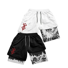 Sport Shorts Men 2 in 1 Gym Jogging Running Training Workout Shorts 3D Anime Berserk Breathable Beach Double-Layer Shorts Mens