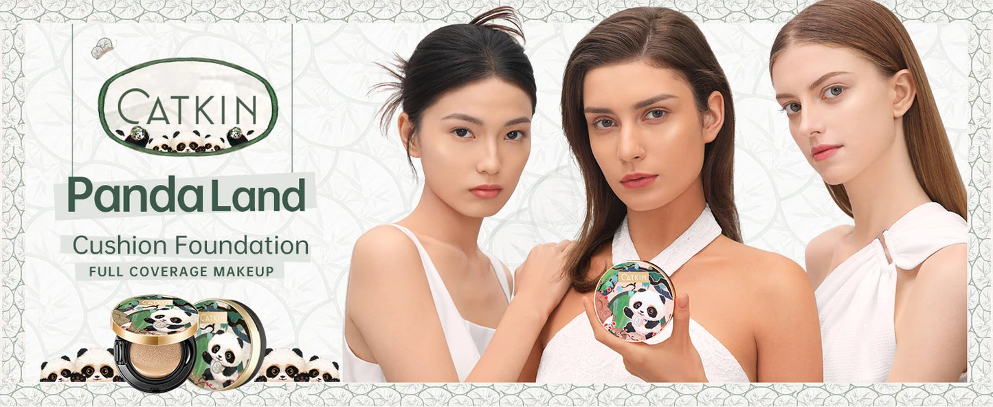 CATKIN Panda Land Full Coverage Cushion Fondation, Breathable Hydrating Nourishing Poreless Face Makeup Save for Sensitive Skin