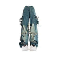 Women Blue Cargo Jeans Baggy Vintage 90s Aesthetic High Waist Cowboy Pants Harajuku Denim Trousers Y2k Trashy 2000s Clothes 2024