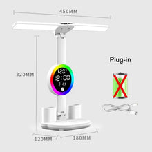 LED Table Lamp with Fan And Clock Display Reading Desk Light for Study Night Light Adjustable Brightness