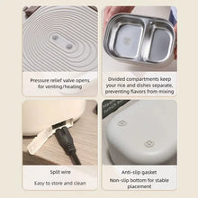 304 Stainless Steel Electric Lunch Box Constant Temperature Heated Lunch Box Plug-in 1.2L Double Chamber Water-Free Lunch Box
