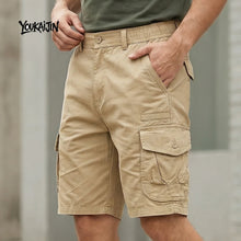 Mens Casual Hiking Cargo Shorts Water Washed Cotton Oversized Straight Leg Shorts with Big Pockets Elastic Waist 29-38