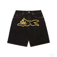 Y2k Summer Harajuku Hip-Hop Gothic Colored Flying Dog Printed Denim Shorts High Street Loose Casual Straight Cropped Jeans