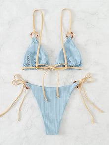 Light Blue Ribbed Swimwear String Bikinis Sets Woman 2026 Sexy Swimsuit Ring Bathing Suit Brazilian Micro Bikini Thong Donna