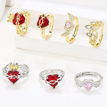 SUNSLL Classic Cubic Zircon Red Sacred Heart Rings For Women Girls Angel's Wings Gold Plated Wedding Party Jewelry Gifts