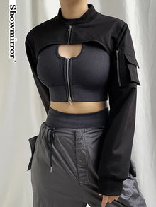 Showmirror Black Zipper Harajuku Gothic Techwear Tee Jacket