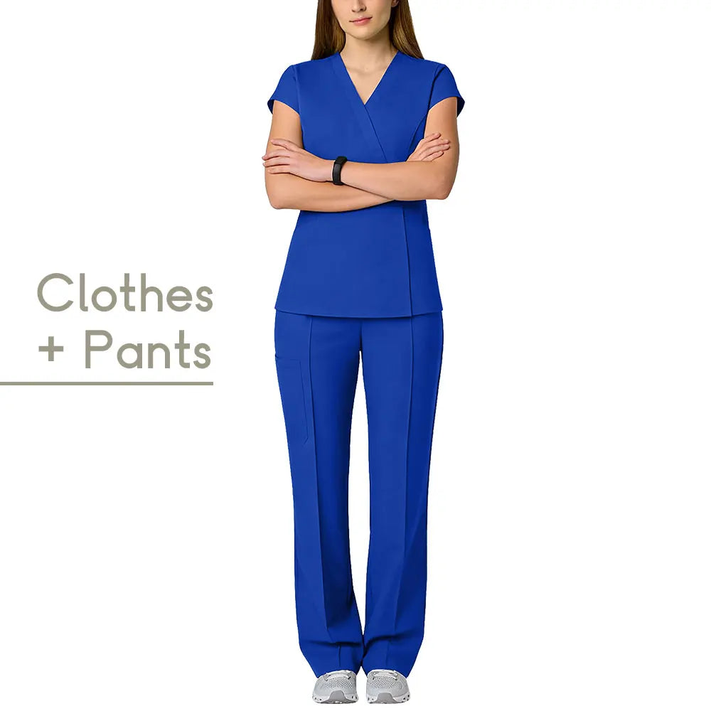 Scrubs Set Nurse Medical Uniforms Doctor Surgery Overalls Beauty Salon Workwear Short Sleeve V-neck Tops+Pants Sets Women Unisex