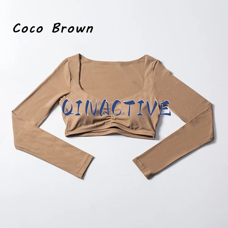 QINACTIVE Women Yoga Crop Top Long Sleeve Shirts Fitness