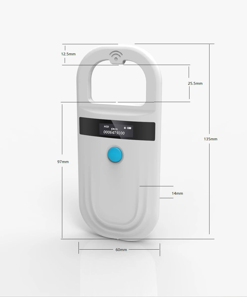 Handheld 134.2KHz 125kHz Animal RFID Reader Pet Cat Dog Microchip Scanner FDX-B Glass Chip USB/Bluetooth Tag Reader with Tags
