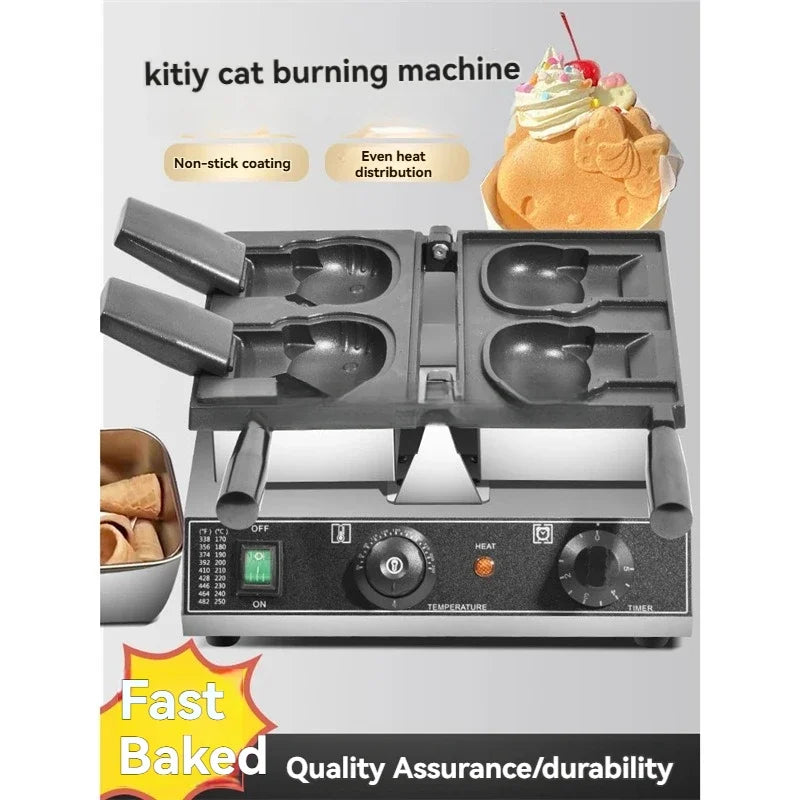 New Ice Cream Cone Kitty Waffle Machine 220V Electric Kitty Cat Bread Waffle Machine Open Mouth Waffle Maker Machine