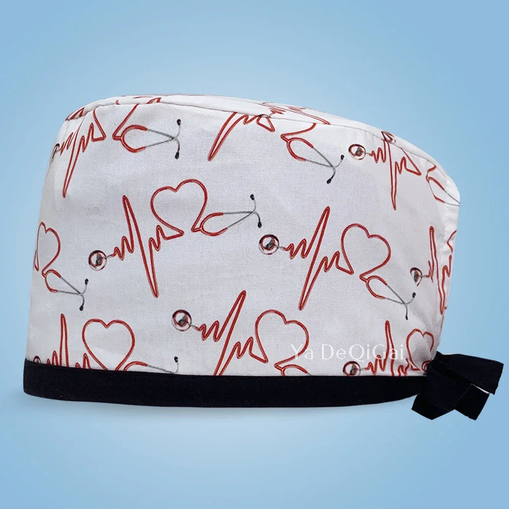 Cartoon Print Medical Scrub Hat Hospital Doctor Work Caps Health Worker Scrub Cap Pet Clinic Nurse Beautician Nursing Scrubs Hat
