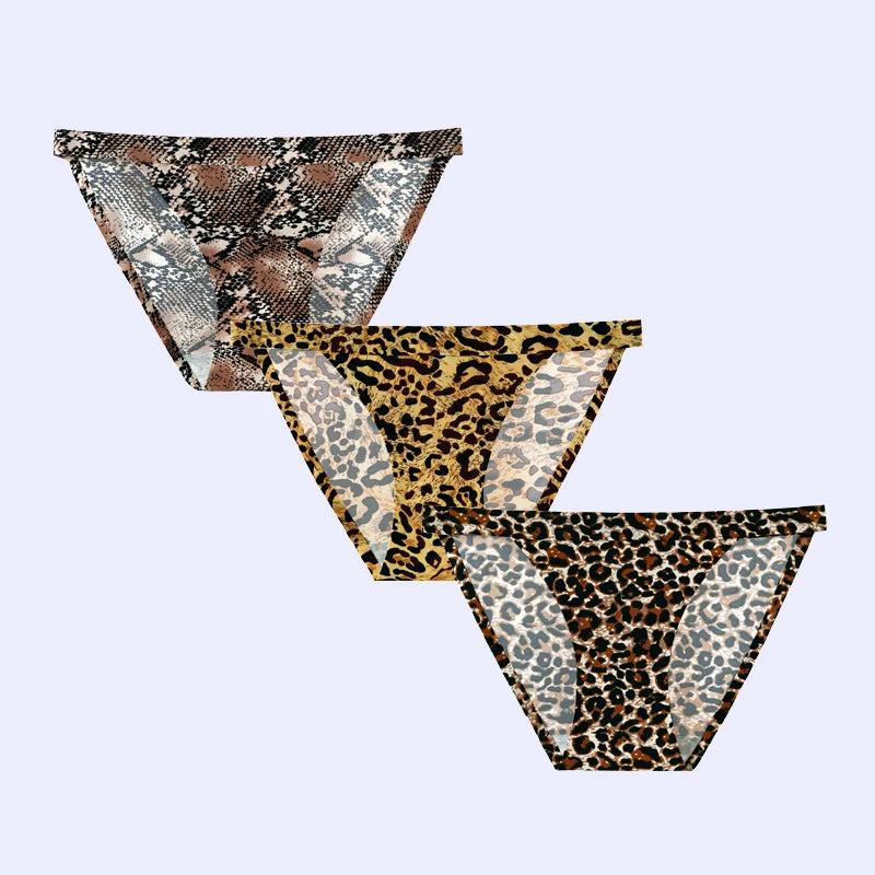 BANNIROU 3Pcs Women's Seamless Panties Briefs Sports Fitness Print Leopard Female Lingerie Intimates Underwear For Woman