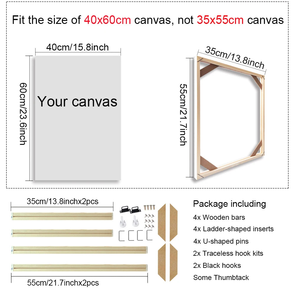 35x55 40x60 45x65cm Wall Art Painting Frame Wooden Frames for Canvas Oil Painting Diamond Painting Frames Canvas Wood Wall Frame