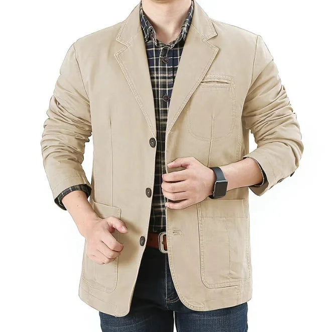 Blazer droit lavable pour homme, veste de costume, veste militaire décontractée, vêtement d'extérieur