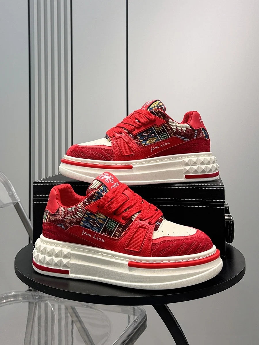 Trendy Embroidered Men's Casual Shoes Breathable Thick Bottom Sports Loafers Spring Summer High Top Sneakers Inner Heightening