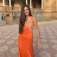 Sexy Women's Sequined Flower Long Orange Sling Dress Deep V Neck Sleeveless Backless Dresses 2026 Summer Holiday Party Robes New