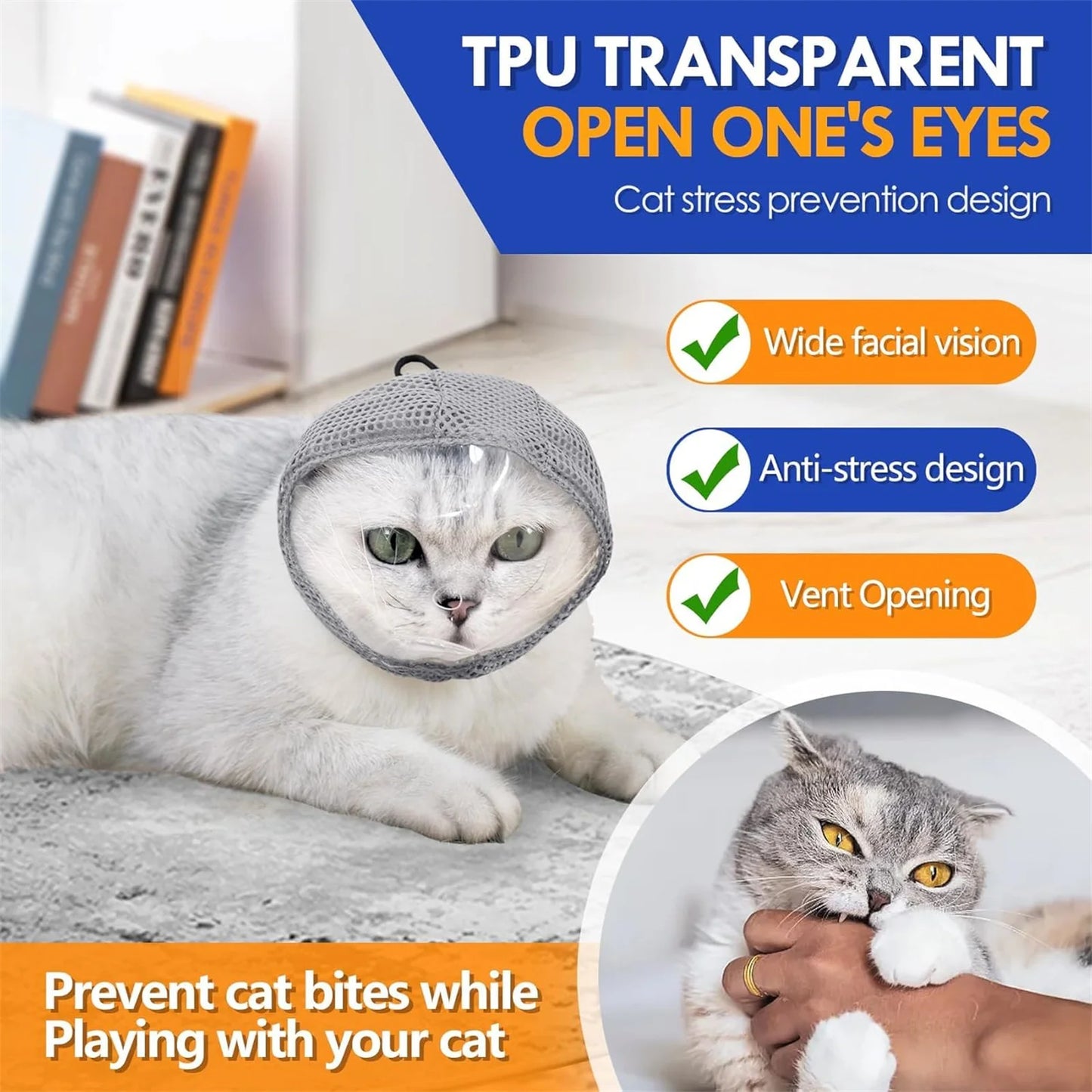 Pet Cat Anti Bite Muzzles Adjustable Breathable Safe Fit Head Cover Mask Cats' Nail Trimming Bath Beauty Grooming Supplies 1pc