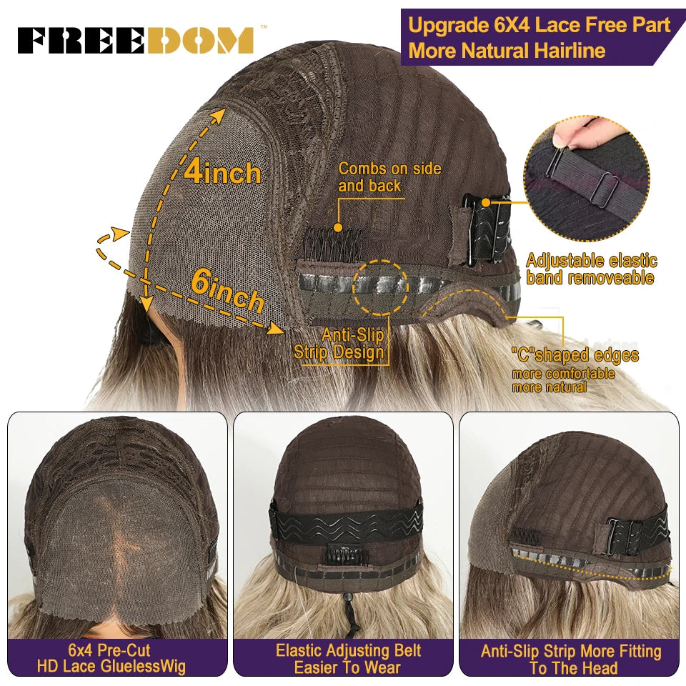 Freedom 6x4 Lace Front Wigs Ombre Brown Blonde Wavy Bangs