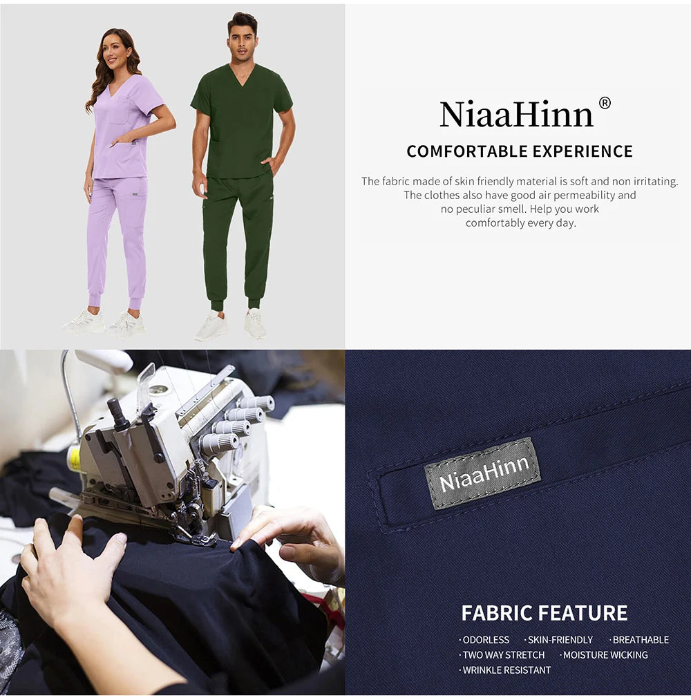 Niaahinn Medical Surgical Uniforms Doctor Costume Men Nurse Surgery Anesthetist Workwear Clinical Nursing Scrubs Tops-Pants Suit