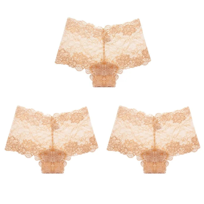 BZEL 3PCS Fashion Women's Panties Sweet Lace Female Boxers Hollow Out Sexy Lingerie Charming Underwear Soft Breathable Boyshorts