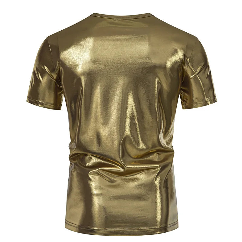 #4105 Hip Hop T Shirt Man Short Sleeve Summer T Shirt O-neck Loose Gold Silver Red Green Punk Streetwear Tshirt Shinny Surface
