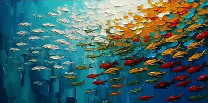 Abstract Blue Sea Fish Canvas Painting Nordic Art Graffiti Large Size Posters Print Modern Living Room Home Decoration Picture