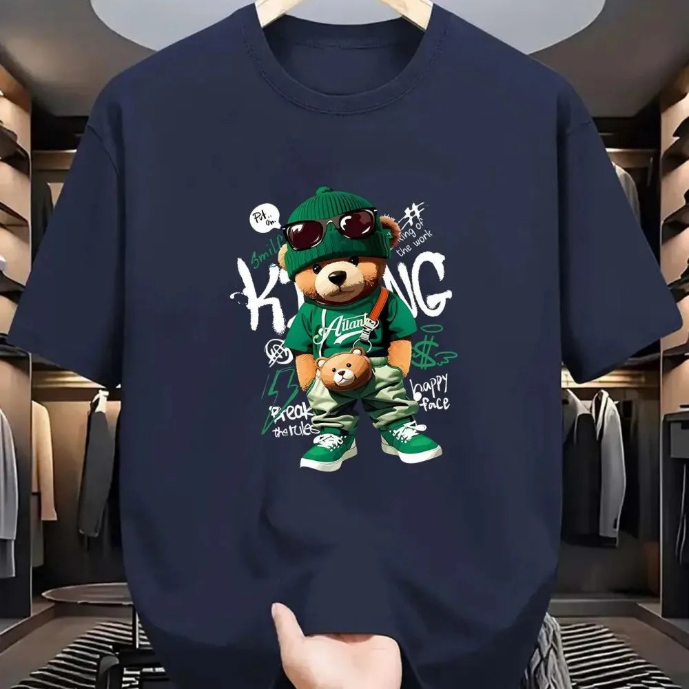 Nouveau t-shirt homme été tendance respirant à col rond avec motif imprimé baskets ours géométrique haut décontracté extérieur