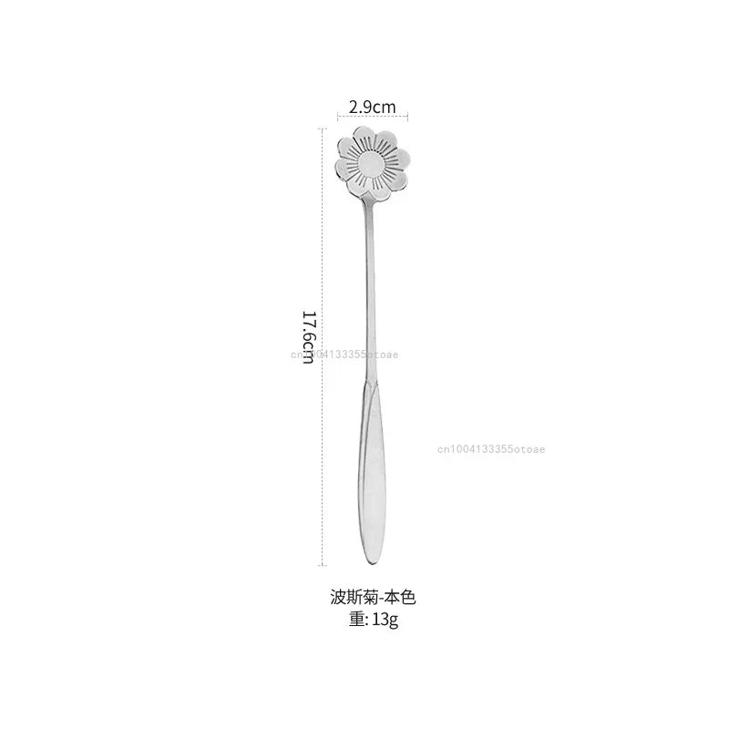 1pcs Stainless Steel Cherry Rose Flower Gold Scoop Coffee Spoon Gifts Kitchen Dessert Tea Accessories Tableware Decoration
