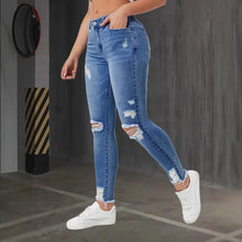 Women Pencil Pants Hole Jeans Streetwear Washed Ripped High Waist Vintage Stretch Distressed Denims Female Ankle Length Trousers